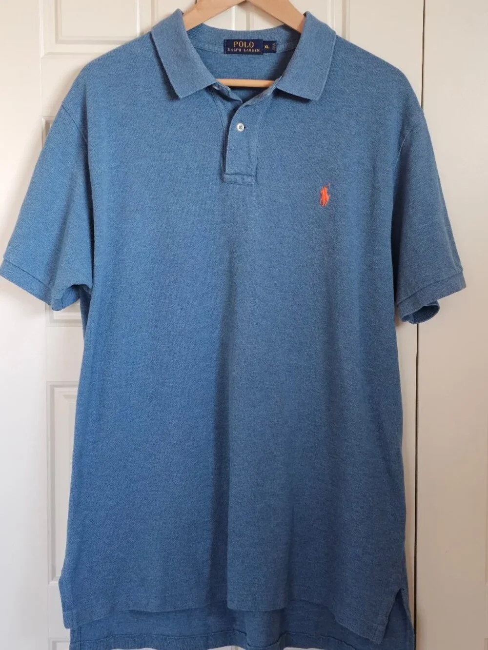 Polo Ralph Lauren Polo Shirt Men XL Blue Heather Orange Pony 100% Cotton